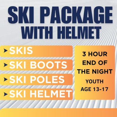 Ski Package WITH HELMET - 3 Hour End of Night, Youth Age 13-17