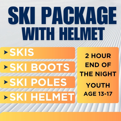 Ski Package WITH HELMET - 2 Hour End of Night, Youth Age 13+