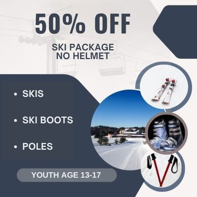 CC SKI PACKAGE NO HELMET - 4 Hour, Youth Age 13-17