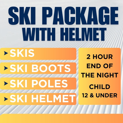Ski Package WITH HELMET - 2 Hour End of Night, Child Age 12 and under
